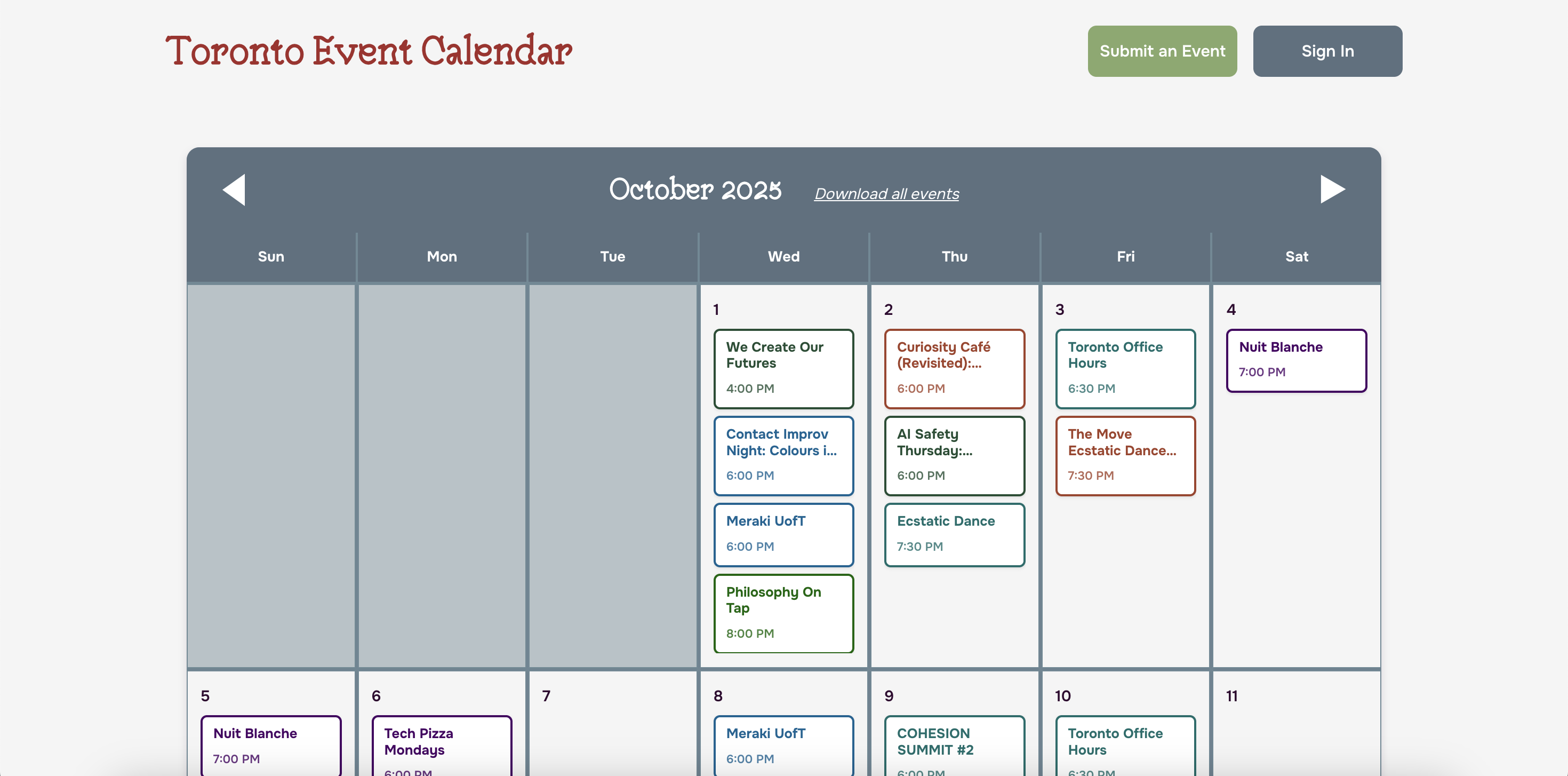 Toronto Event Calendar